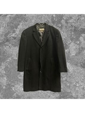 Mens Black Wool Blend Overcoat 40R Long Dress Coat Classic Winter Formal Jacket